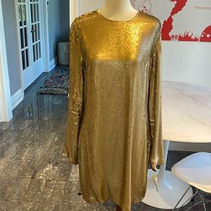 NWT Diane von Furstenberg Pauletta embellished gold sequin silk dress. 10
